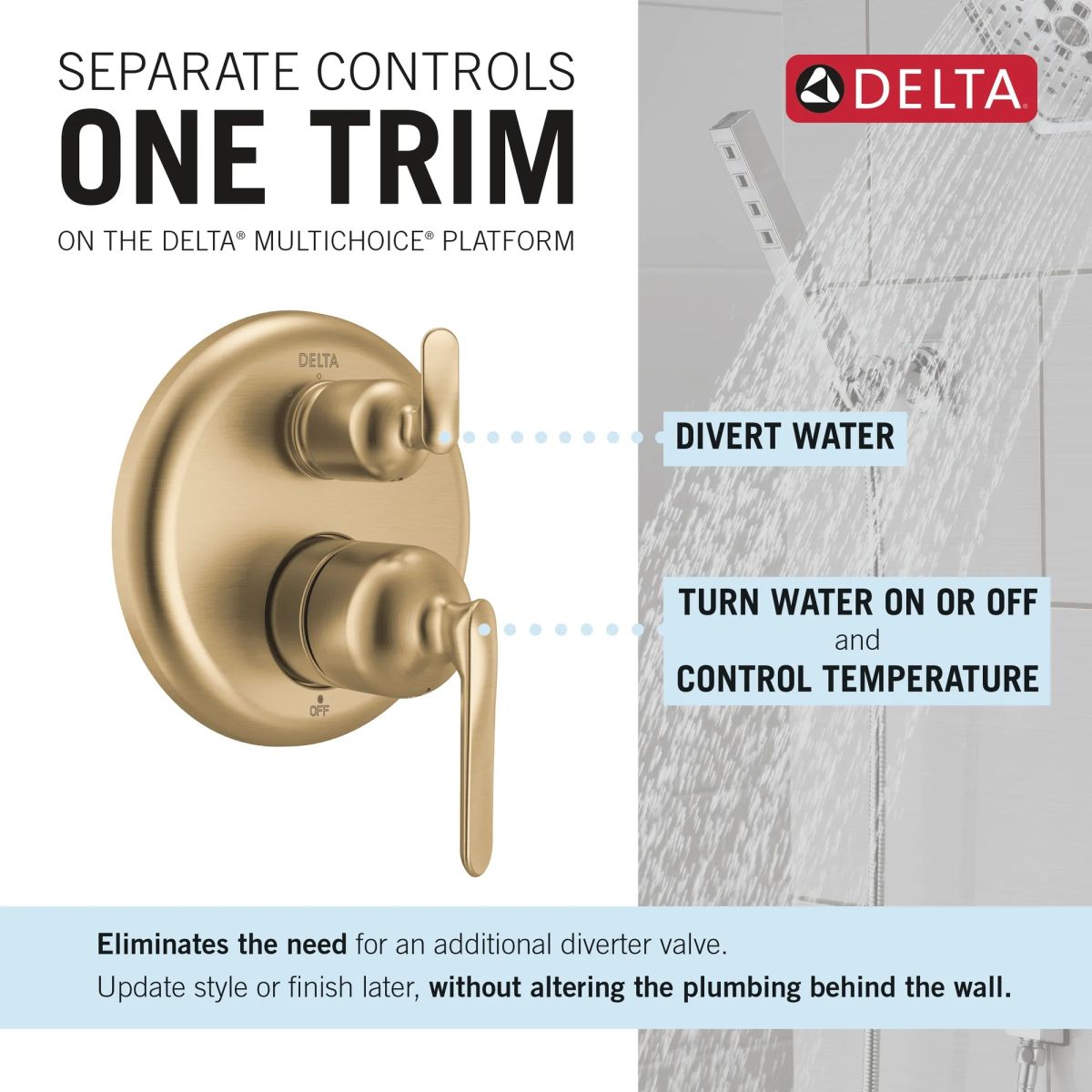 DELTA Bonacci 14 Series 3-Setting Integrated Diverter Trim — Lumicoat® Champagne Bronze
