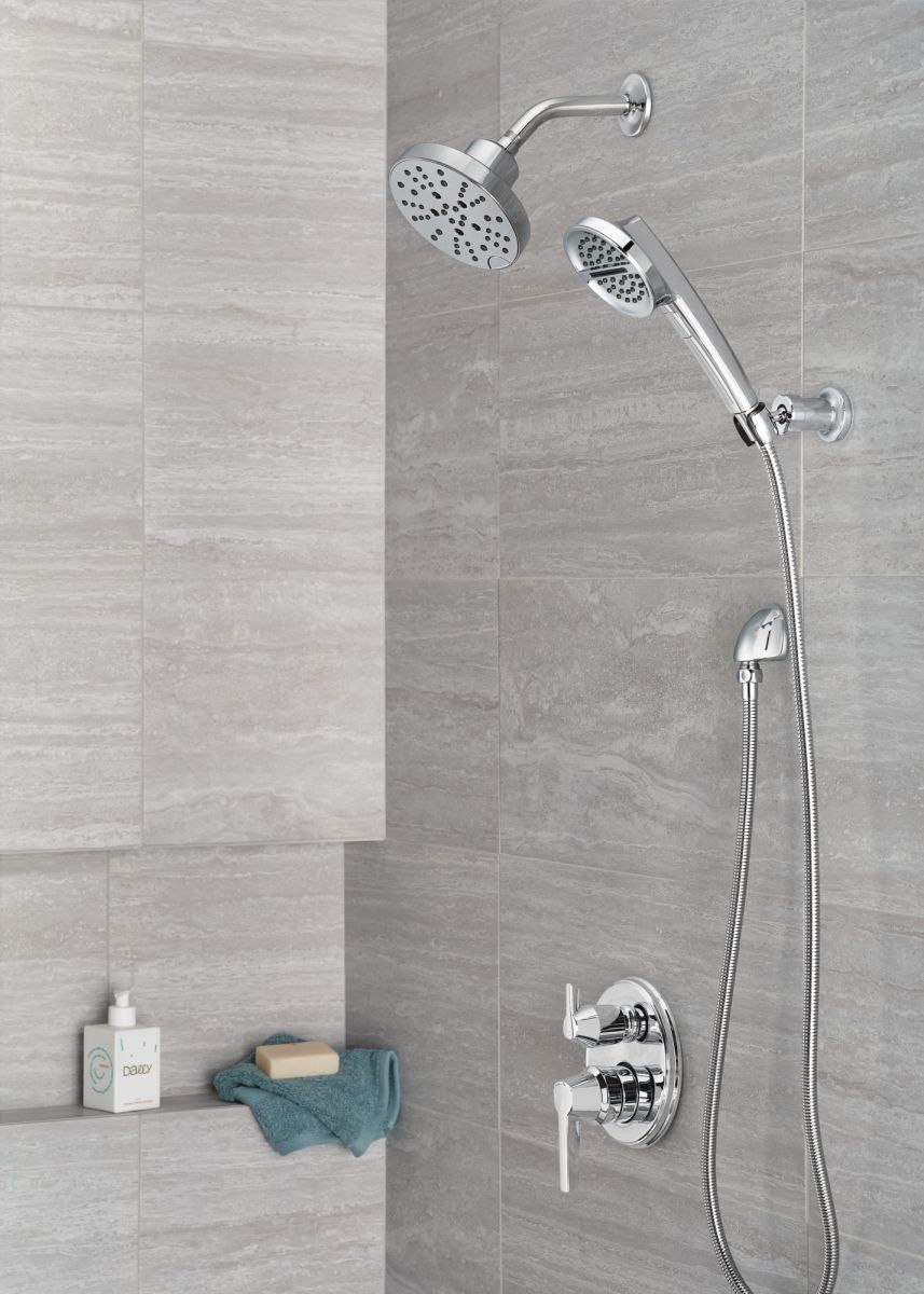 DELTA Universal Showering Components H2OKINETIC 5-Setting Contemporary Raincan Shower Head — Lumicoat® Chrome