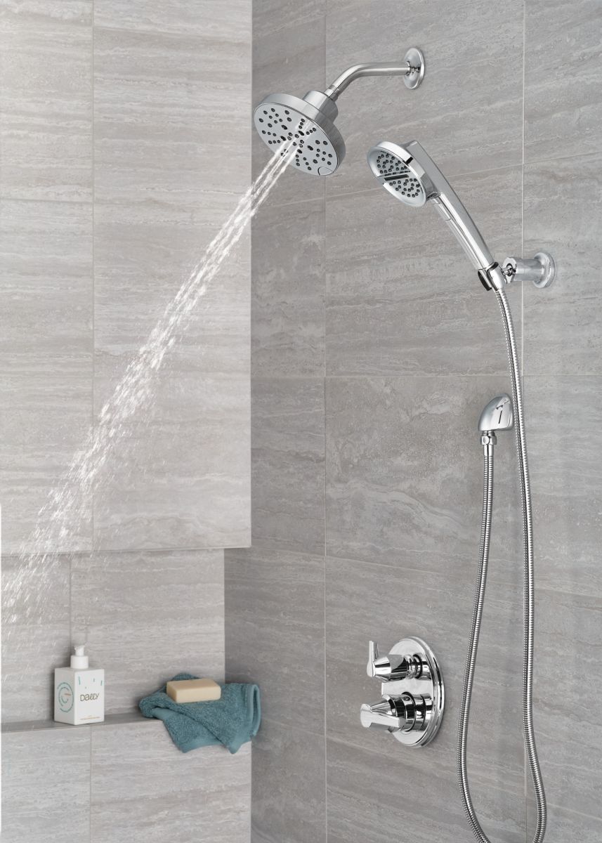 DELTA Universal Showering Components H2OKINETIC 5-Setting Contemporary Raincan Shower Head — Lumicoat® Chrome