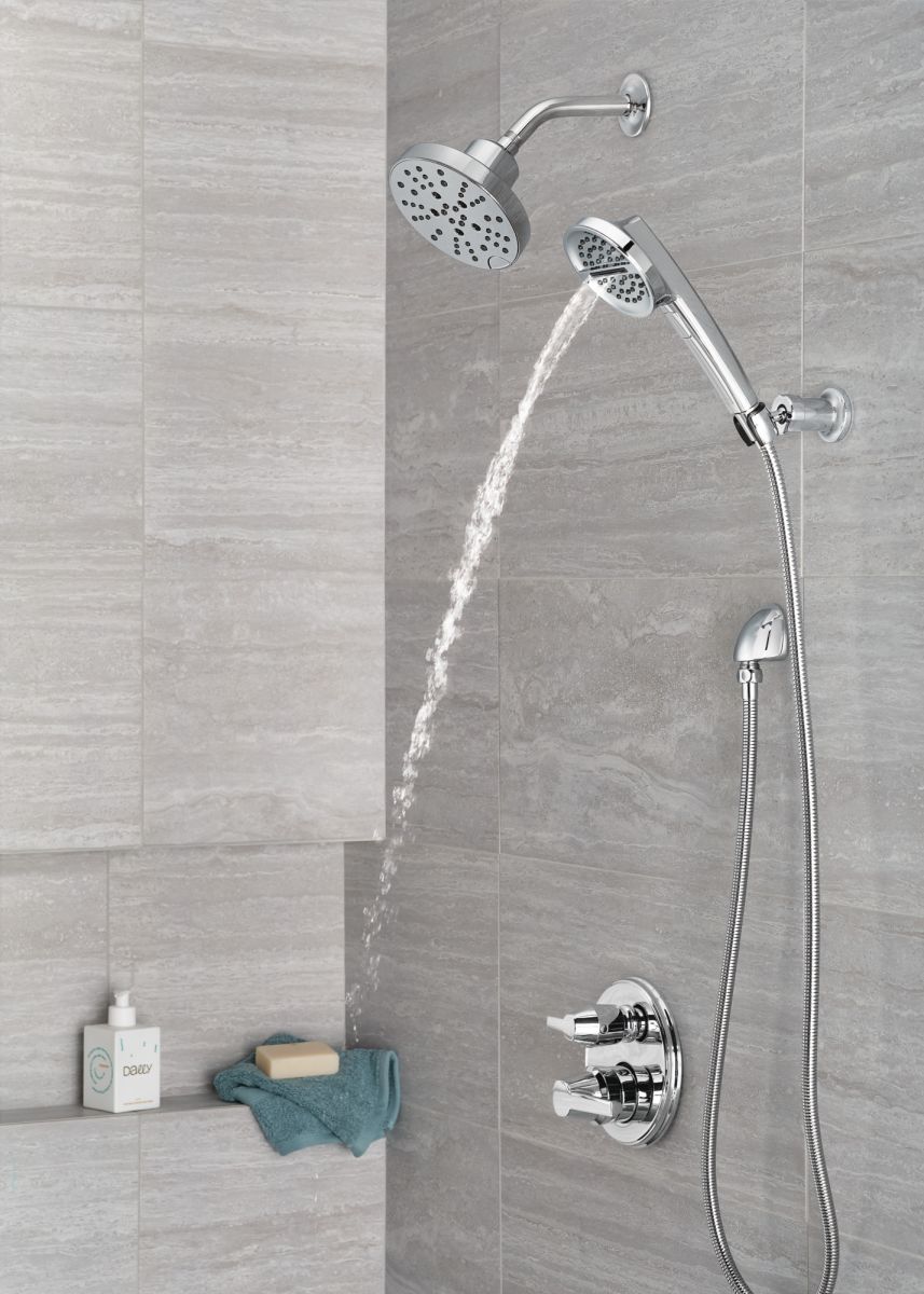 DELTA Universal Showering Components H2OKINETIC 5-Setting Contemporary Raincan Shower Head — Lumicoat® Chrome