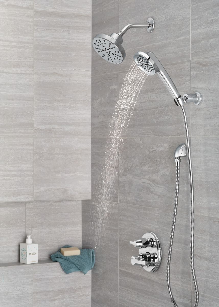 DELTA Universal Showering Components H2OKINETIC 5-Setting Contemporary Raincan Shower Head — Lumicoat® Chrome