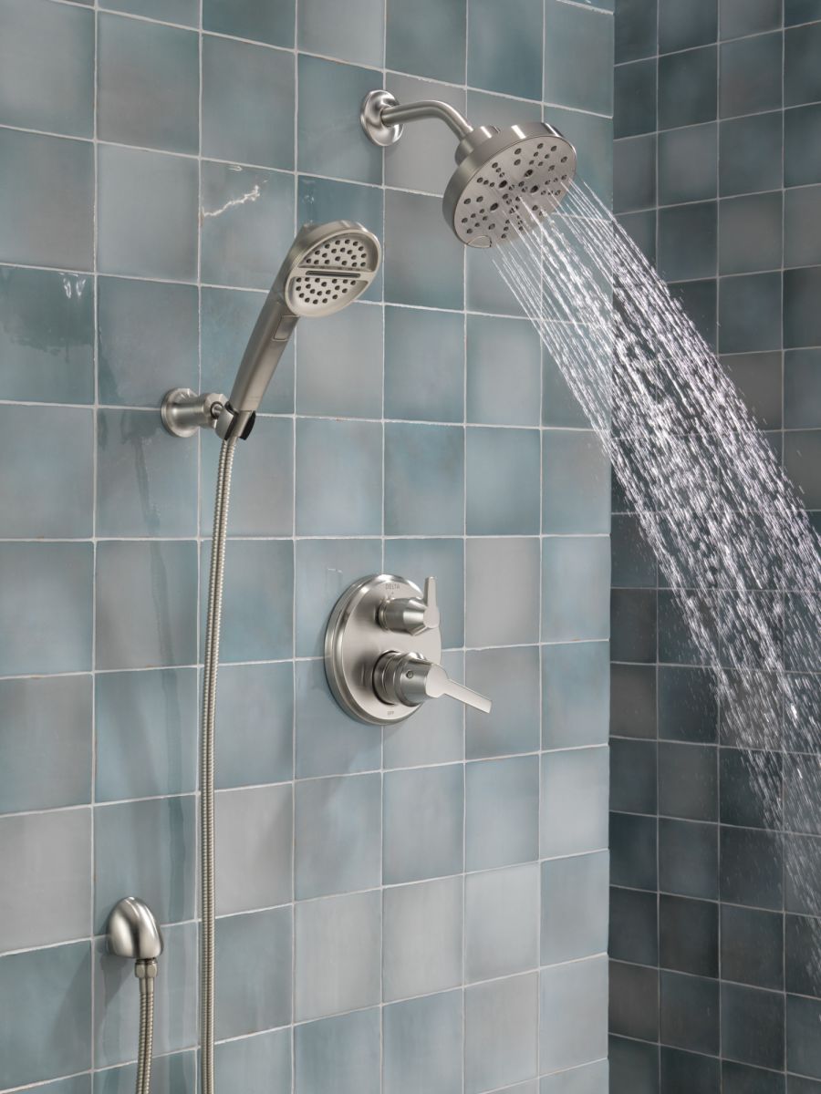 DELTA Universal Showering Components H2OKINETIC 5-Setting Contemporary Raincan Shower Head — Lumicoat® Stainless