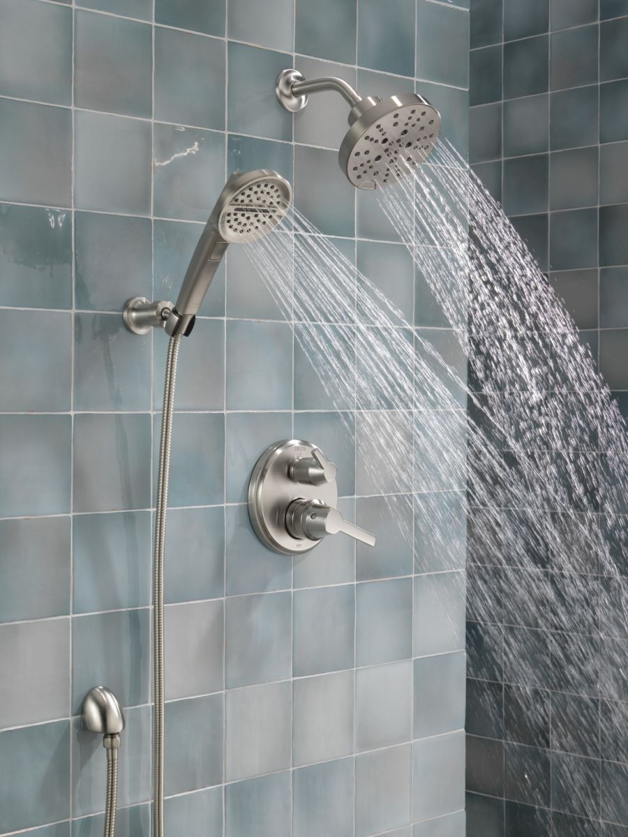 DELTA Universal Showering Components H2OKINETIC 5-Setting Contemporary Raincan Shower Head — Lumicoat® Stainless