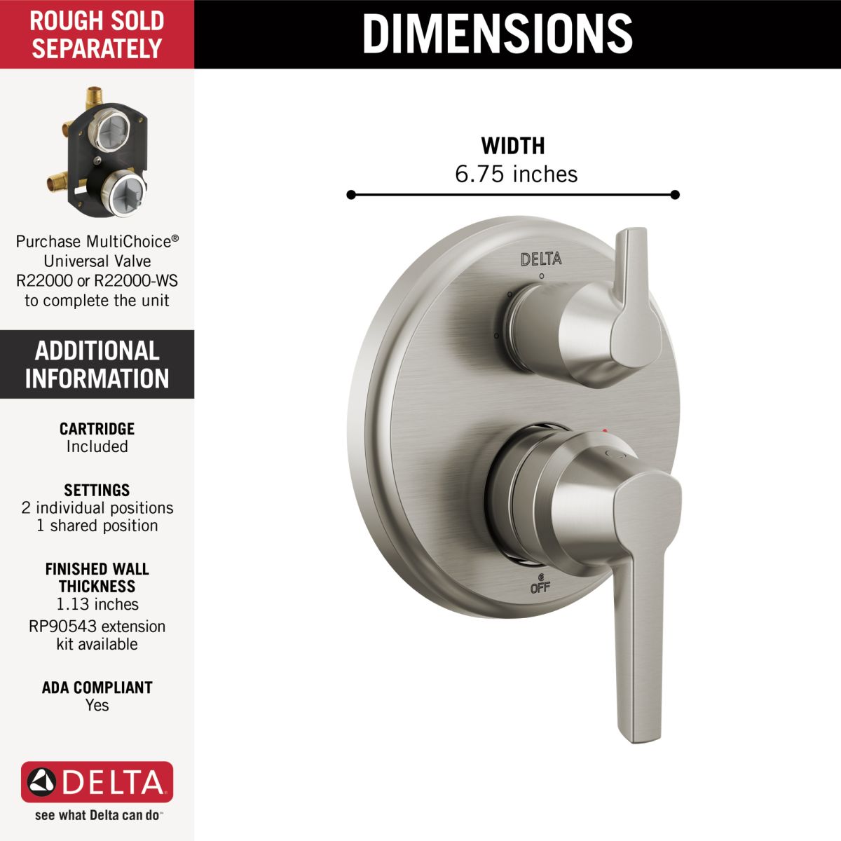 DELTA Galeon 14S Integrated Diverter Trim - 3 Setting — Lumicoat® Stainless