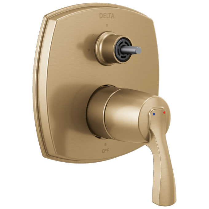 DELTA Stryke 14 Series Integrated Diverter Trim with Three Function Diverter Less Diverter Handle — Lumicoat® Champagne Bronze