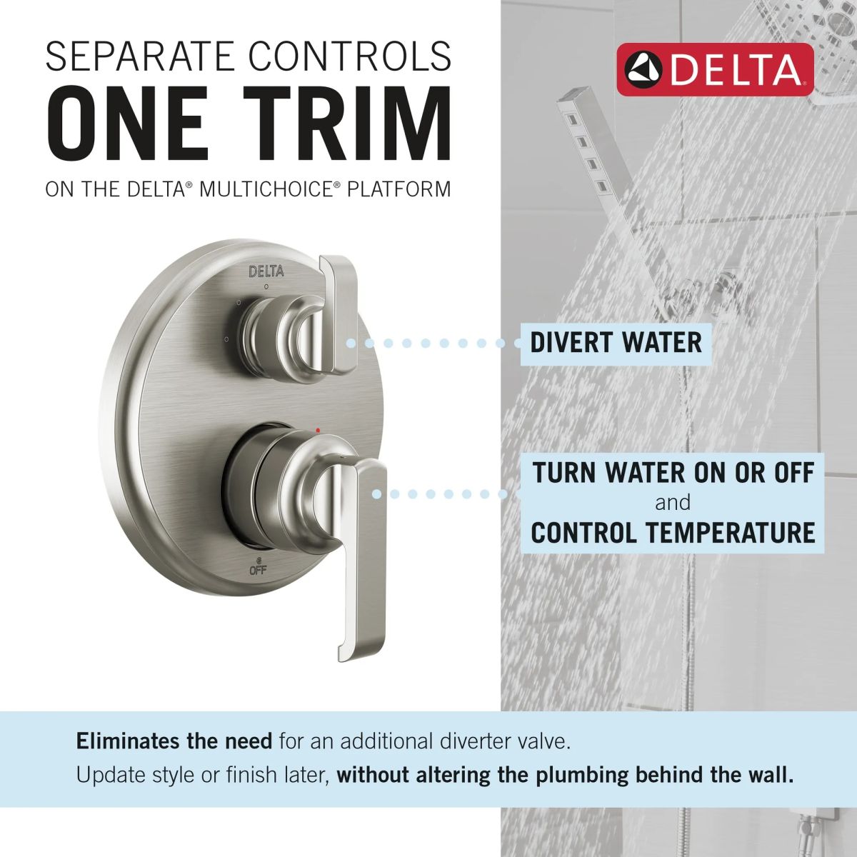 DELTA Tetra 14 Series Integrated Diverter Trim with 3-Setting — Lumicoat® Stainless