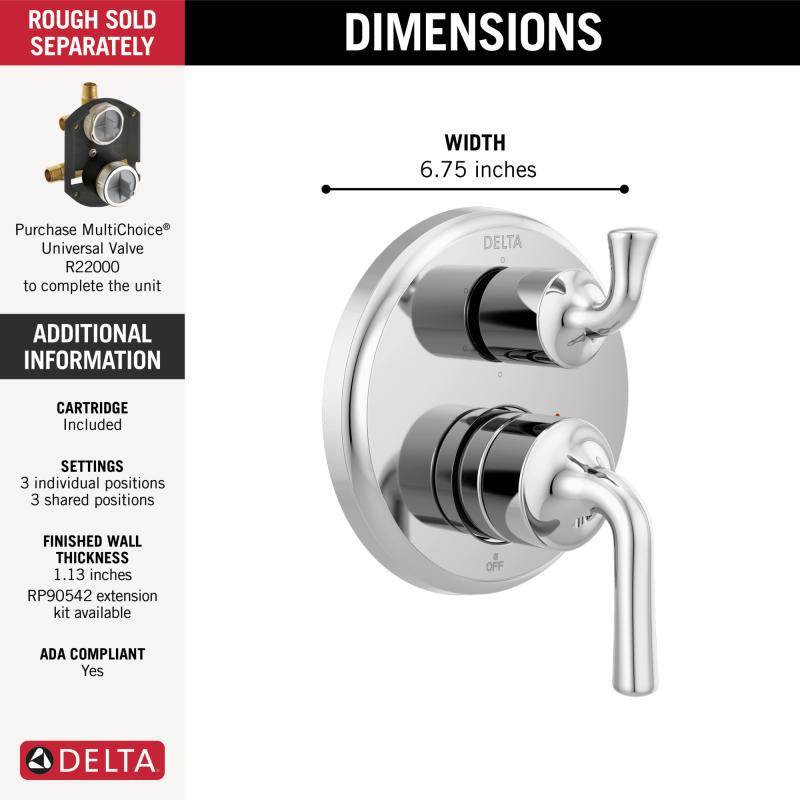 DELTA Kayra Two-Handle Monitor 14 Series Valve Trim with 6-Setting Integrated Diverter — Chrome