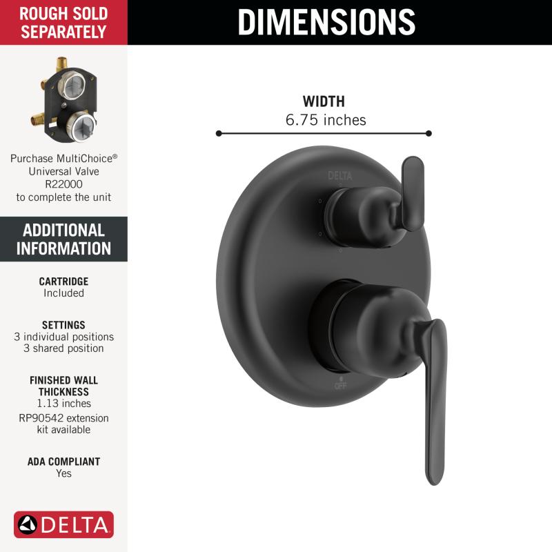 DELTA Bonacci 14 Series 6-Setting Integrated Diverter Trim — Matte Black