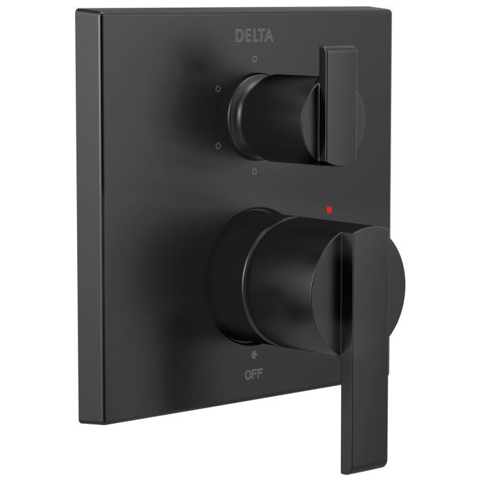 DELTA Ara Angular Modern Monitor 14 Series Valve Trim with 6-Setting Integrated Diverter — Matte Black