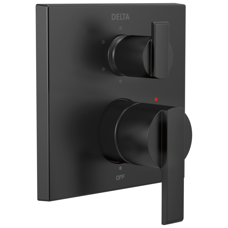 DELTA Ara Angular Modern Monitor 14 Series Valve Trim with 6-Setting Integrated Diverter — Matte Black