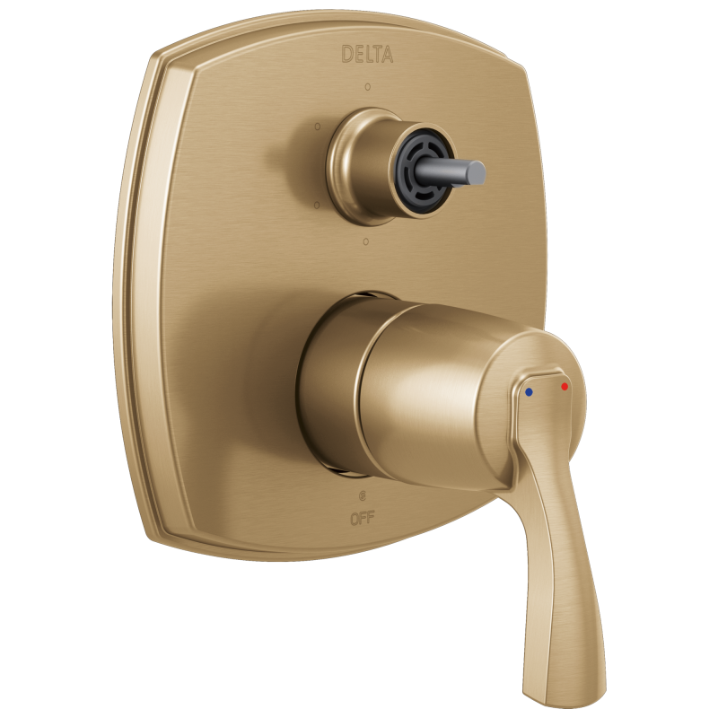 DELTA Stryke 14 Series Integrated Diverter Trim with Six Function Diverter Less Diverter Handle — Lumicoat® Champagne Bronze