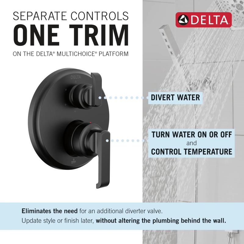 DELTA Tetra 14 Series Integrated Diverter Trim with 6-Setting — Matte Black