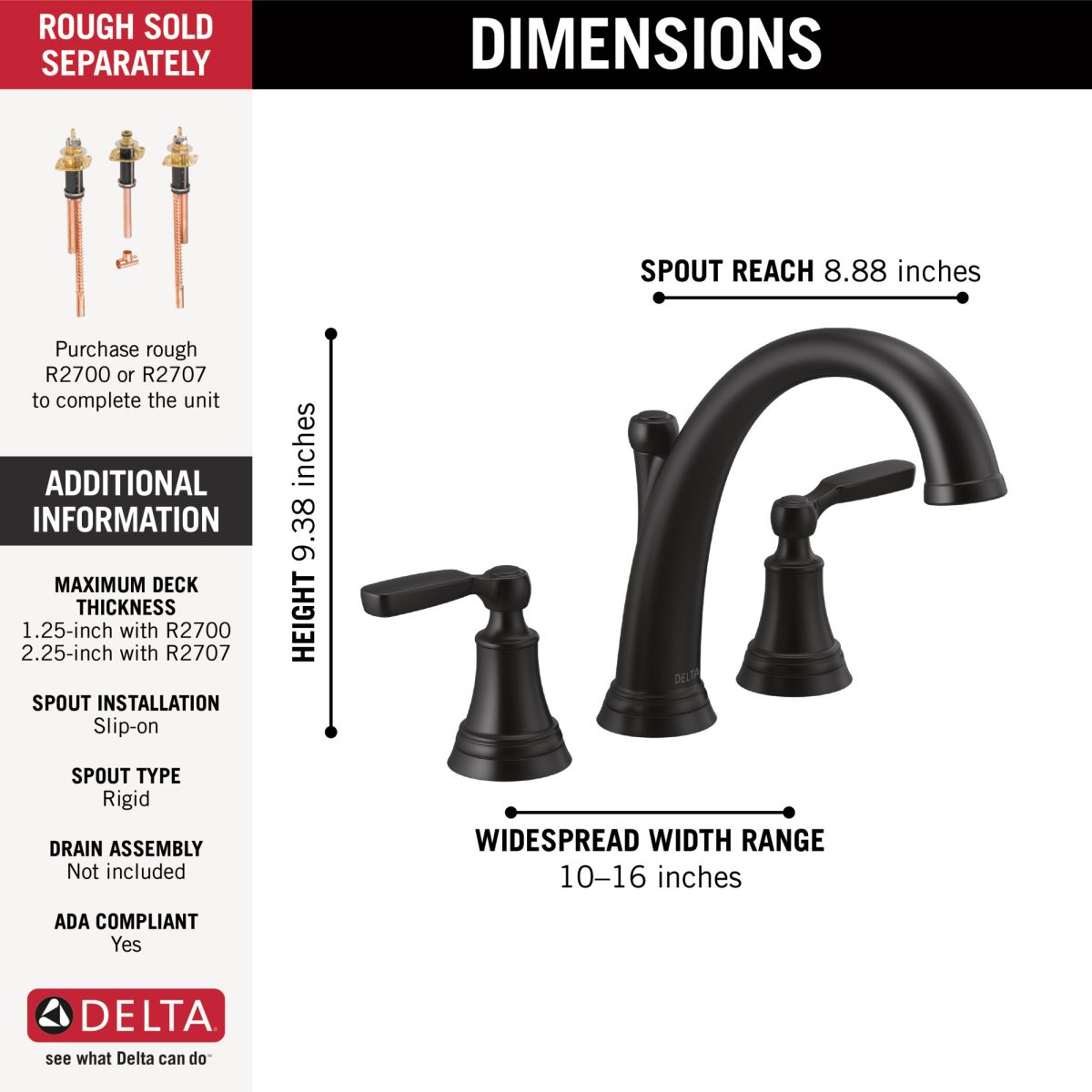 DELTA Woodhurst Roman Tub Trim — Matte Black