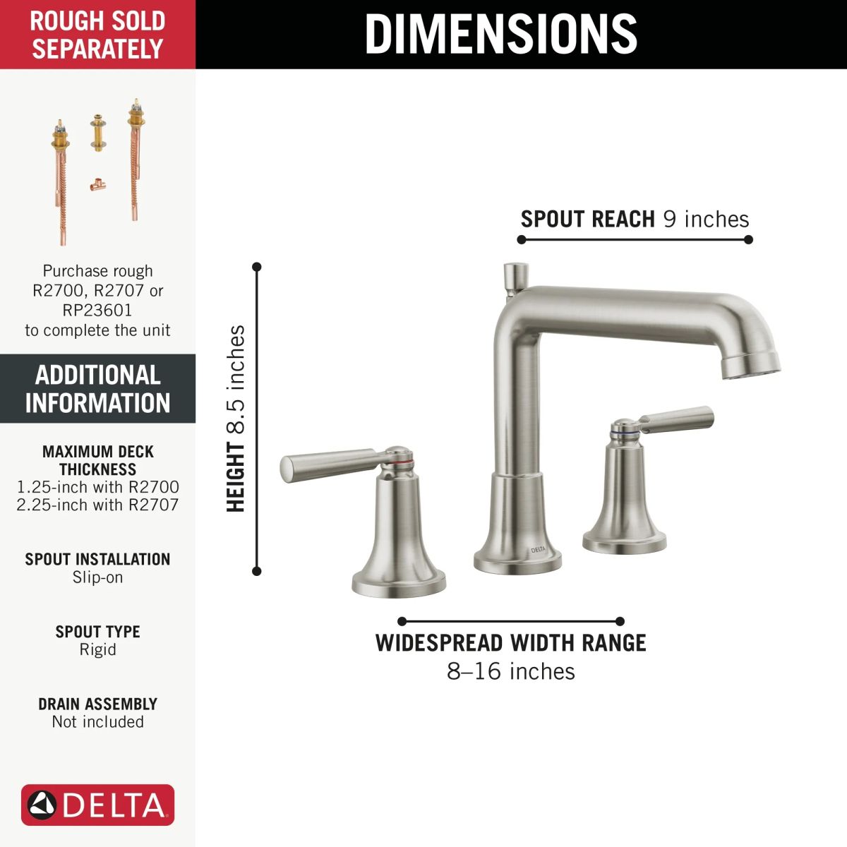 DELTA Saylor Roman Tub Trim — Stainless