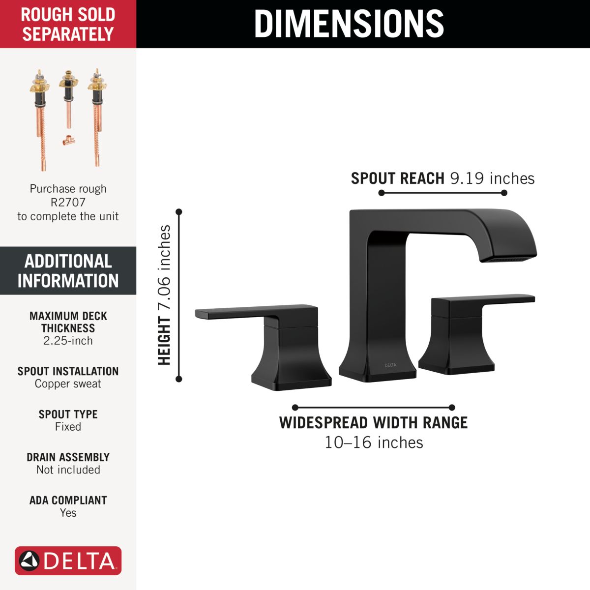 DELTA Velum Roman Tub Trim — Matte Black