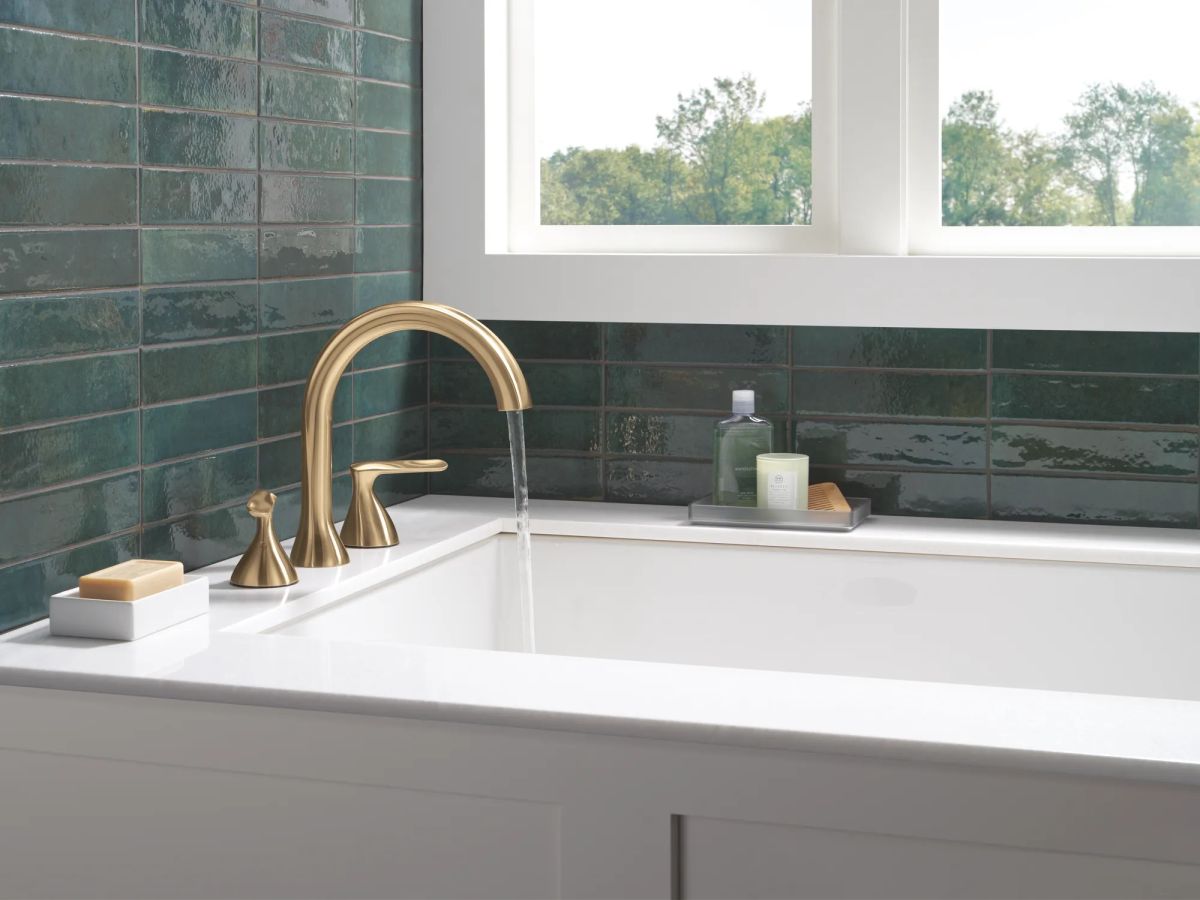 DELTA Bonacci Three Hole Roman Tub Trim — Lumicoat® Champagne Bronze