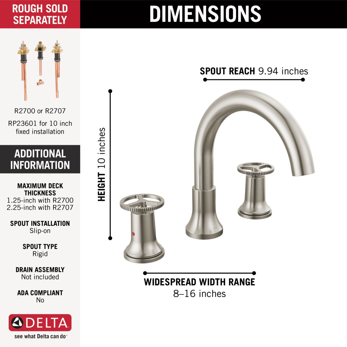 DELTA Trinsic Roman Tub Faucet Trim — Stainless