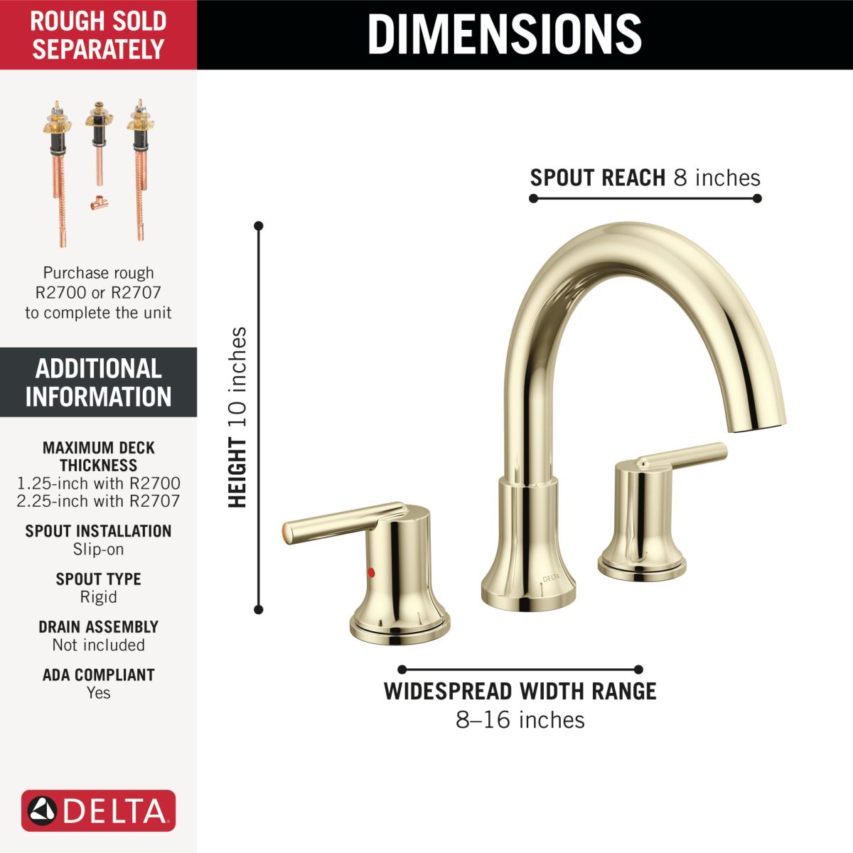 DELTA Trinsic Roman Tub Faucet Trim — Polished Nickel