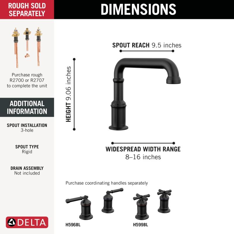 DELTA Broderick Roman Tub Trim - Less Handles — Matte Black