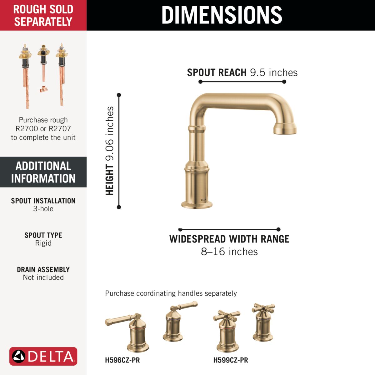 DELTA Broderick Roman Tub Trim - Less Handles — Lumicoat® Champagne Bronze