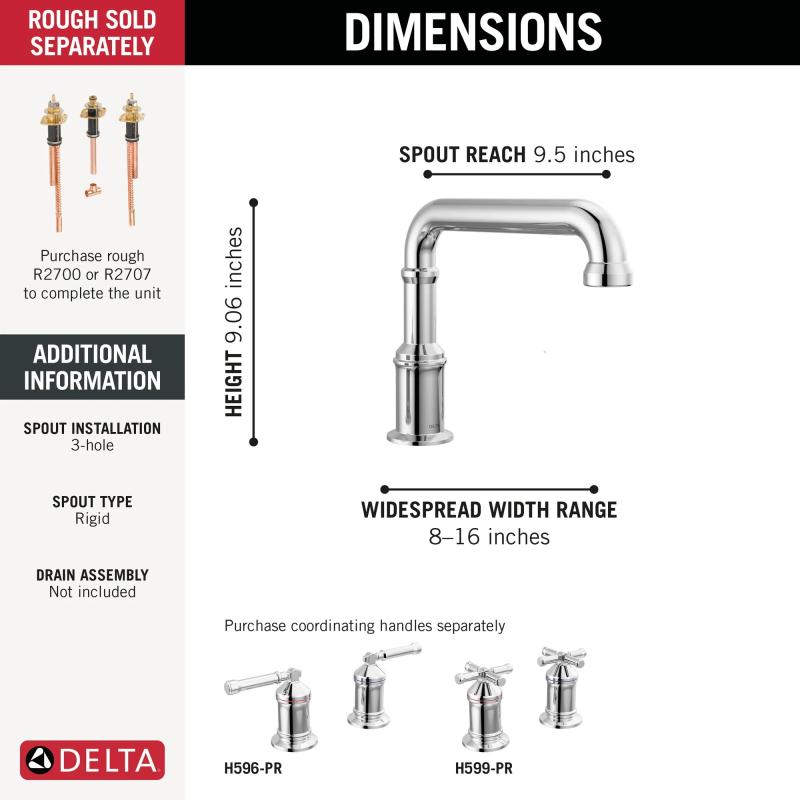 DELTA Broderick Roman Tub Trim - Less Handles — Lumicoat® Chrome