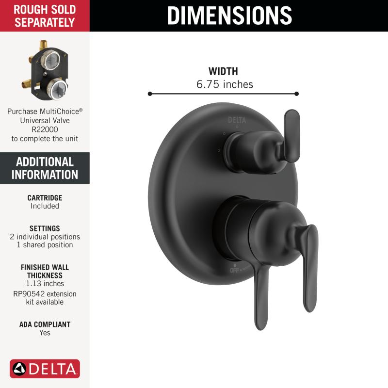 DELTA Bonacci 17 Series 3-Setting Integrated Diverter Trim — Matte Black