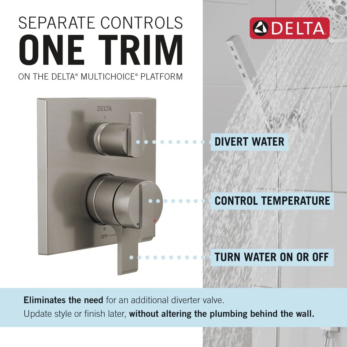 DELTA Ara Angular Modern Monitor 17 Series Valve Trim with 3-Setting Integrated Diverter — Stainless