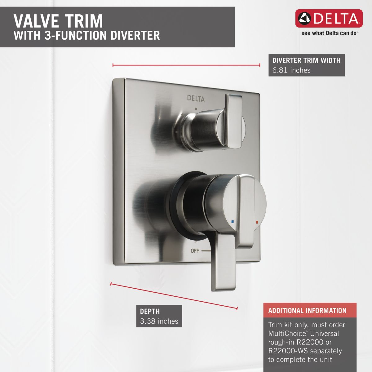 DELTA Ara Angular Modern Monitor 17 Series Valve Trim with 3-Setting Integrated Diverter — Stainless