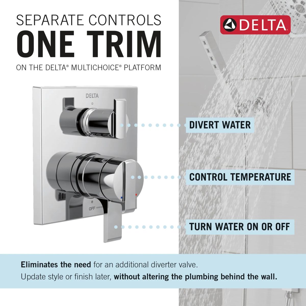 DELTA Ara Angular Modern Monitor 17 Series Valve Trim with 3-Setting Integrated Diverter — Chrome