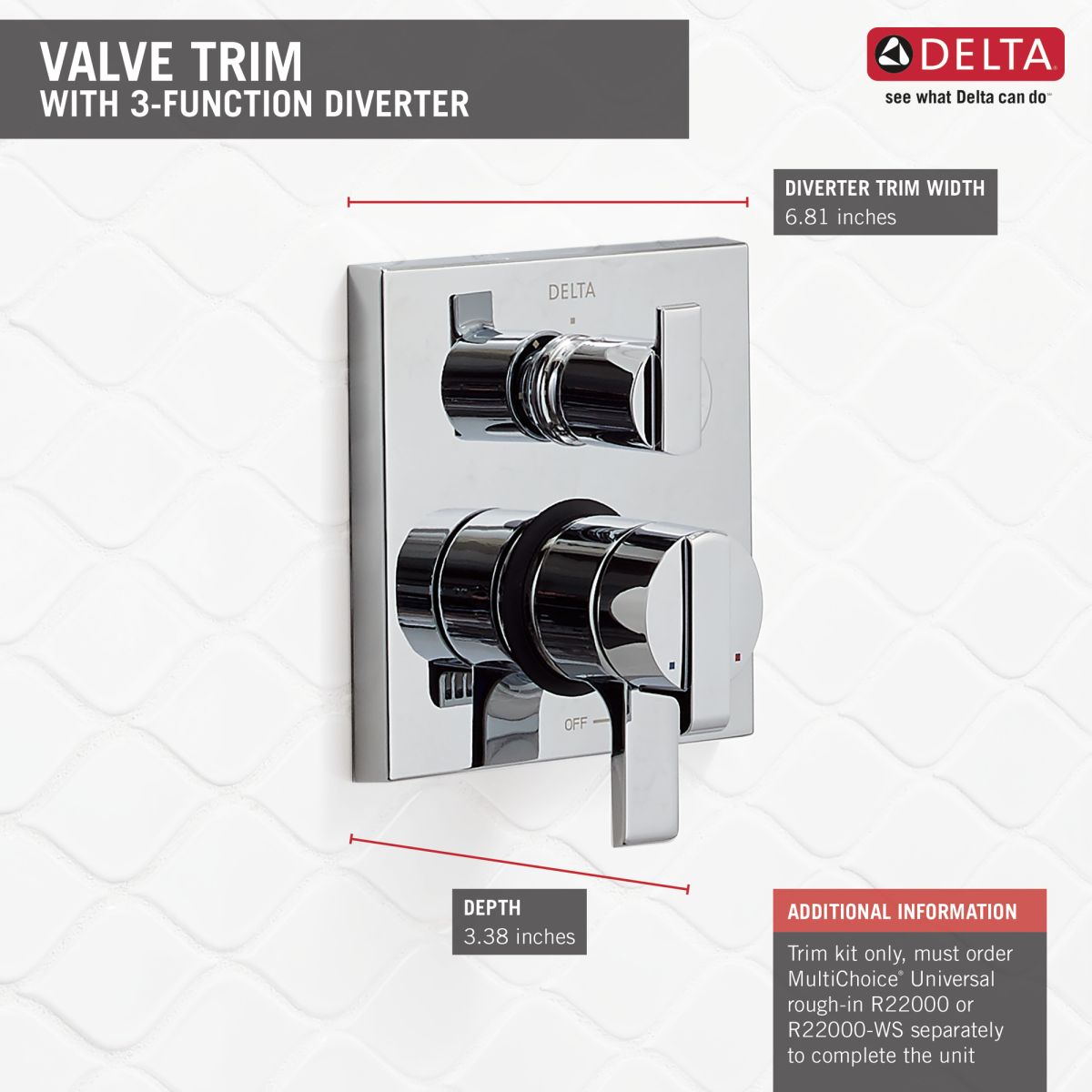DELTA Ara Angular Modern Monitor 17 Series Valve Trim with 3-Setting Integrated Diverter — Chrome