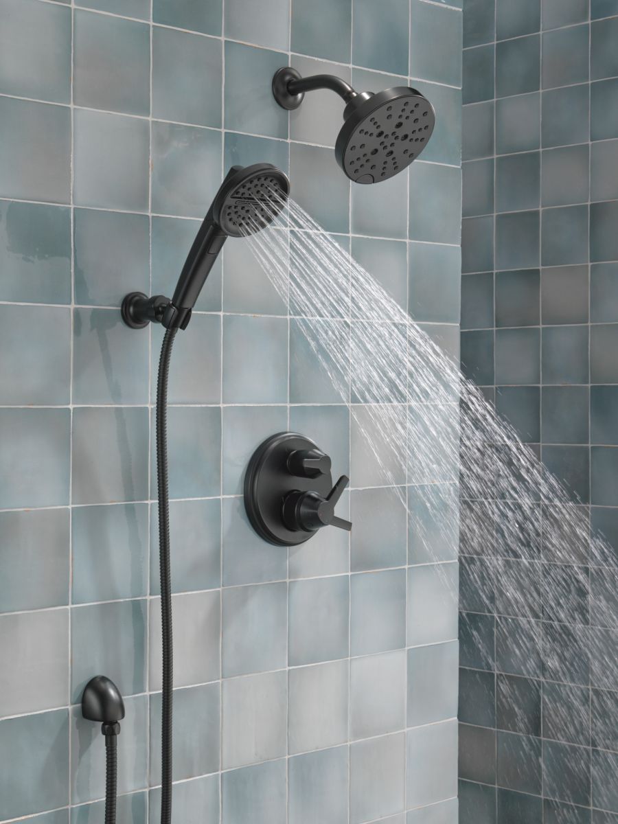 DELTA Universal Showering Components H2OKINETIC 5-Setting Contemporary Raincan Shower Head — Matte Black