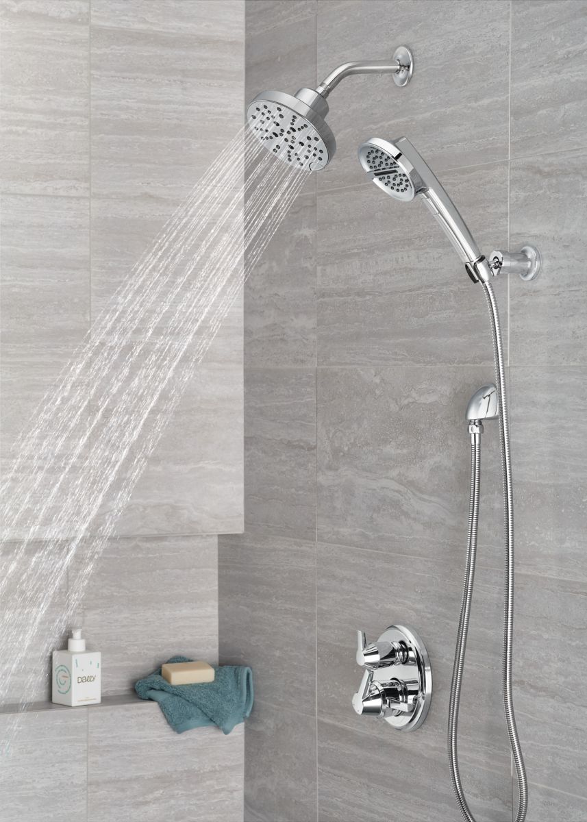 DELTA Universal Showering Components H2OKINETIC 5-Setting Contemporary Raincan Shower Head — Lumicoat® Chrome