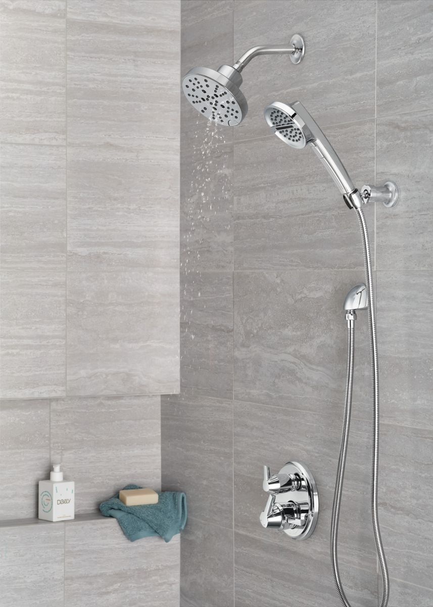 DELTA Universal Showering Components H2OKINETIC 5-Setting Contemporary Raincan Shower Head — Lumicoat® Chrome