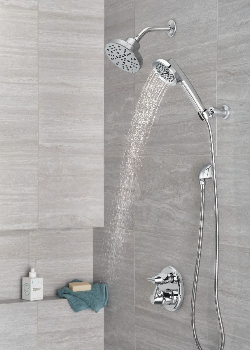 DELTA Universal Showering Components H2OKINETIC 5-Setting Contemporary Raincan Shower Head — Lumicoat® Chrome