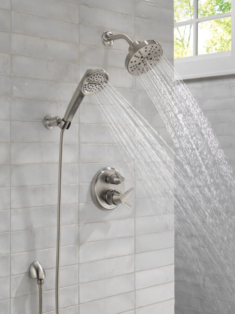 DELTA Universal Showering Components H2OKINETIC 5-Setting Contemporary Raincan Shower Head — Lumicoat® Stainless