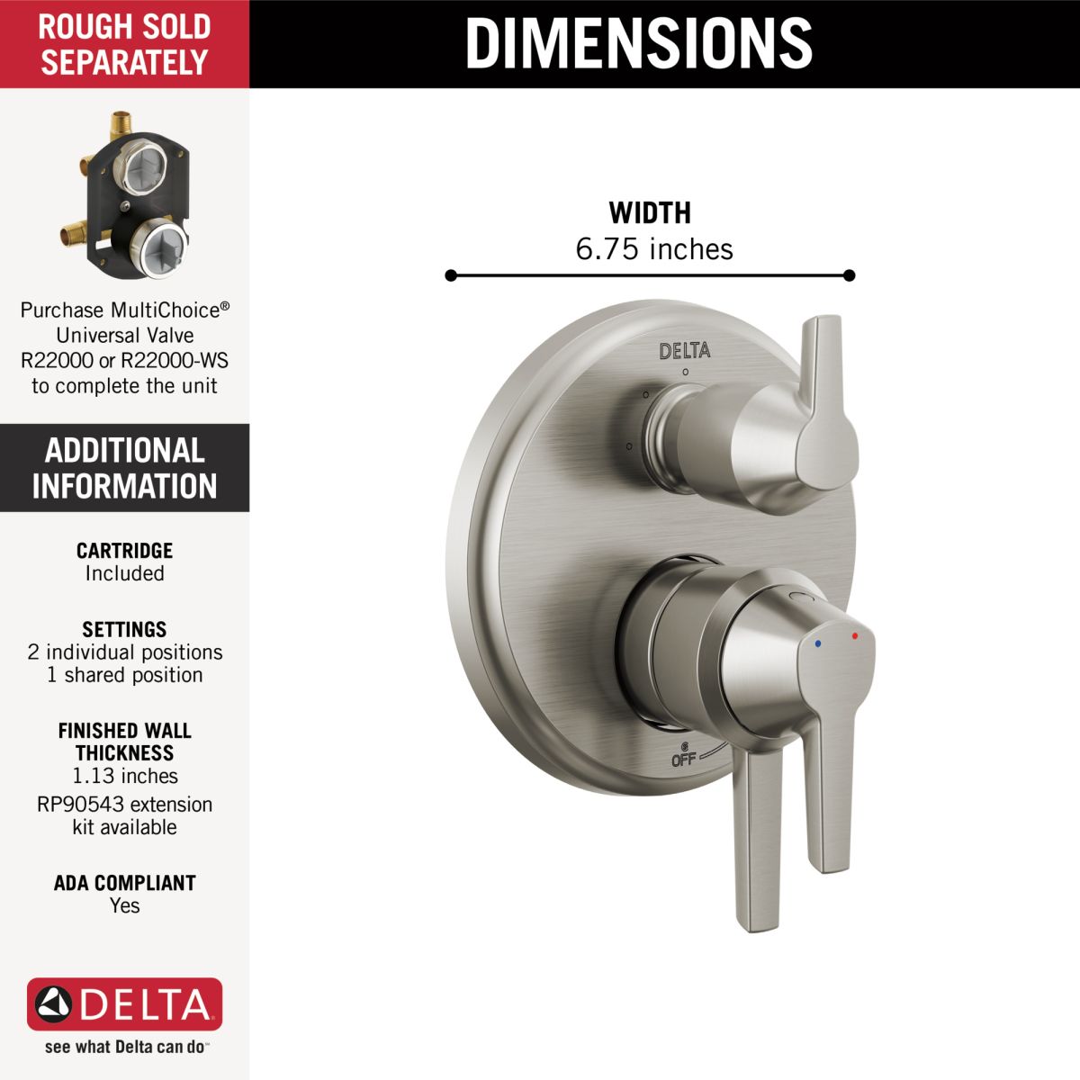 DELTA Galeon 17S Integrated Diverter Trim - 3 Setting — Lumicoat® Stainless