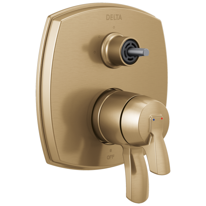 DELTA Stryke 17 Series Integrated Diverter Trim with Three Function Diverter Less Diverter Handle — Lumicoat® Champagne Bronze