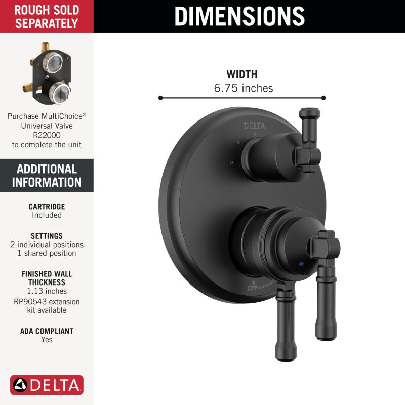 DELTA Broderick 17 Series Integrated Diverter Trim 3-Setting — Matte Black