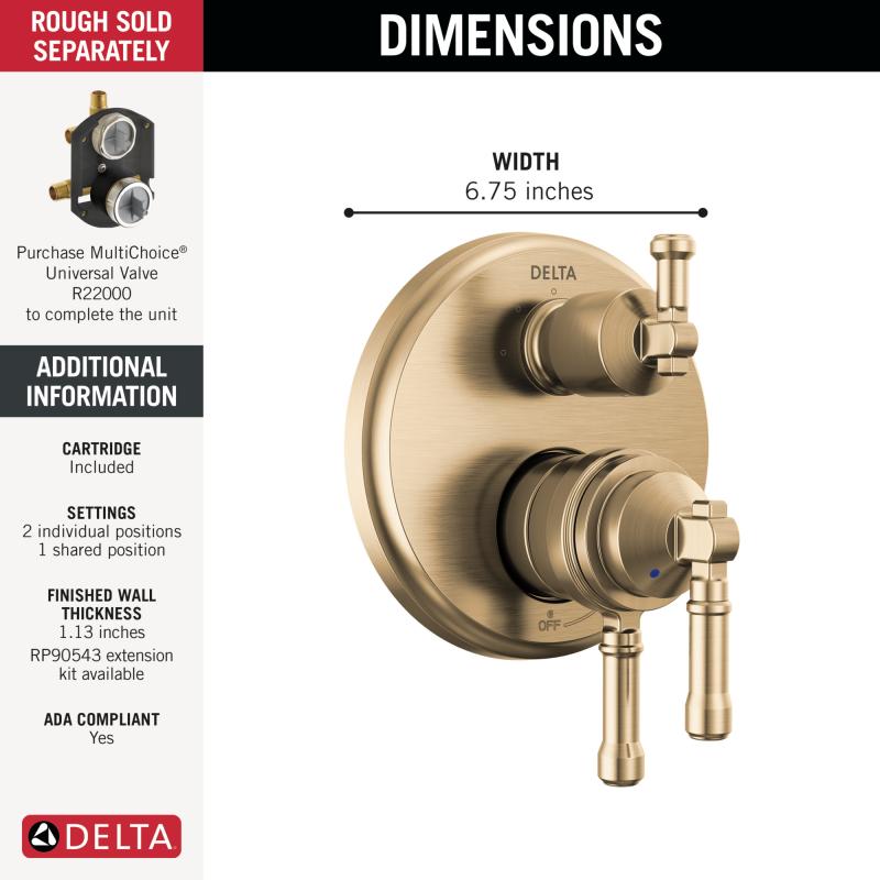DELTA Broderick 17 Series Integrated Diverter Trim 3-Setting — Lumicoat® Champagne Bronze