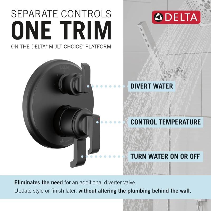 DELTA Tetra 17 Series Integrated Diverter Trim with 3-Setting — Matte Black