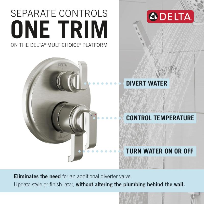 DELTA Tetra 17 Series Integrated Diverter Trim with 3-Setting — Lumicoat® Stainless