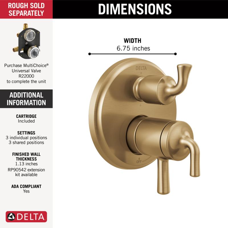 DELTA Kayra Two-Handle Monitor 17 Series Valve Trim with 3 Or 6-Setting Diverter — Champagne Bronze
