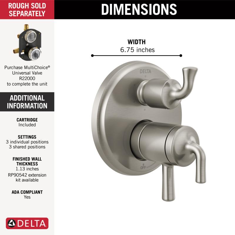 DELTA Kayra 2-Handle Monitor 17 Series Valve Trim with 3- or 6- Setting Diverter — Stainless