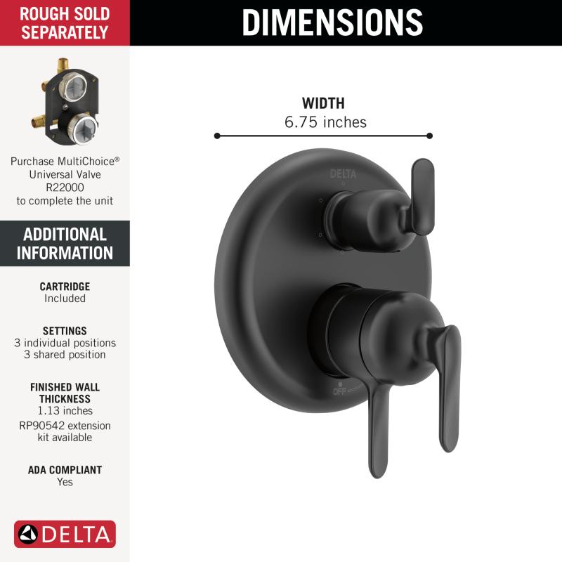 DELTA Bonacci 17 Series 6-Setting Integrated Diverter Trim — Matte Black