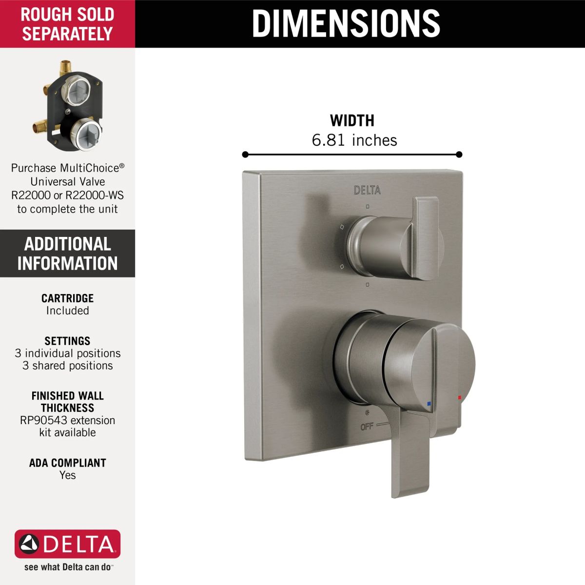 DELTA Ara Angular Modern Monitor 17 Series Valve Trim with 6-Setting Integrated Diverter — Stainless