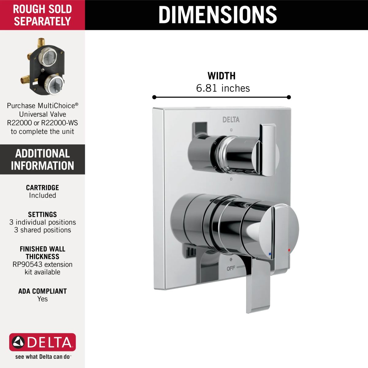 DELTA Ara Angular Modern Monitor 17 Series Valve Trim with 6-Setting Integrated Diverter — Chrome