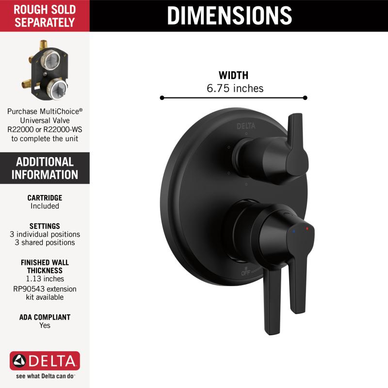 DELTA Galeon 17S Integrated Diverter Trim - 6 Setting — Matte Black