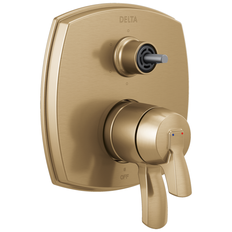 DELTA Stryke 17 Series Integrated Diverter Trim with Six Function Diverter Less Diverter Handle — Lumicoat® Champagne Bronze