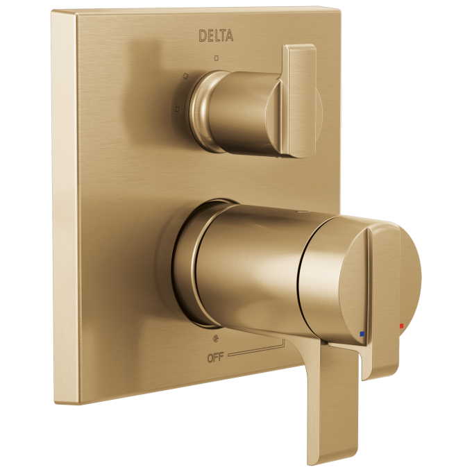 DELTA Ara Angular Modern TempAssure 17T Series Valve Trim with 3-Setting Integrated Diverter — Champagne Bronze