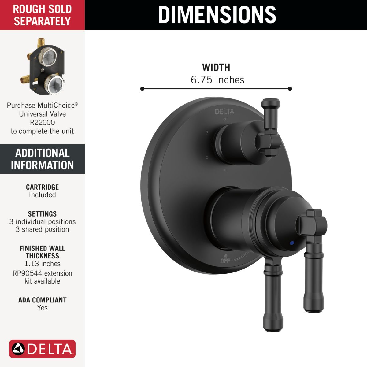 DELTA Broderick 17T Series Integrated Diverter Trim 6-Setting — Matte Black